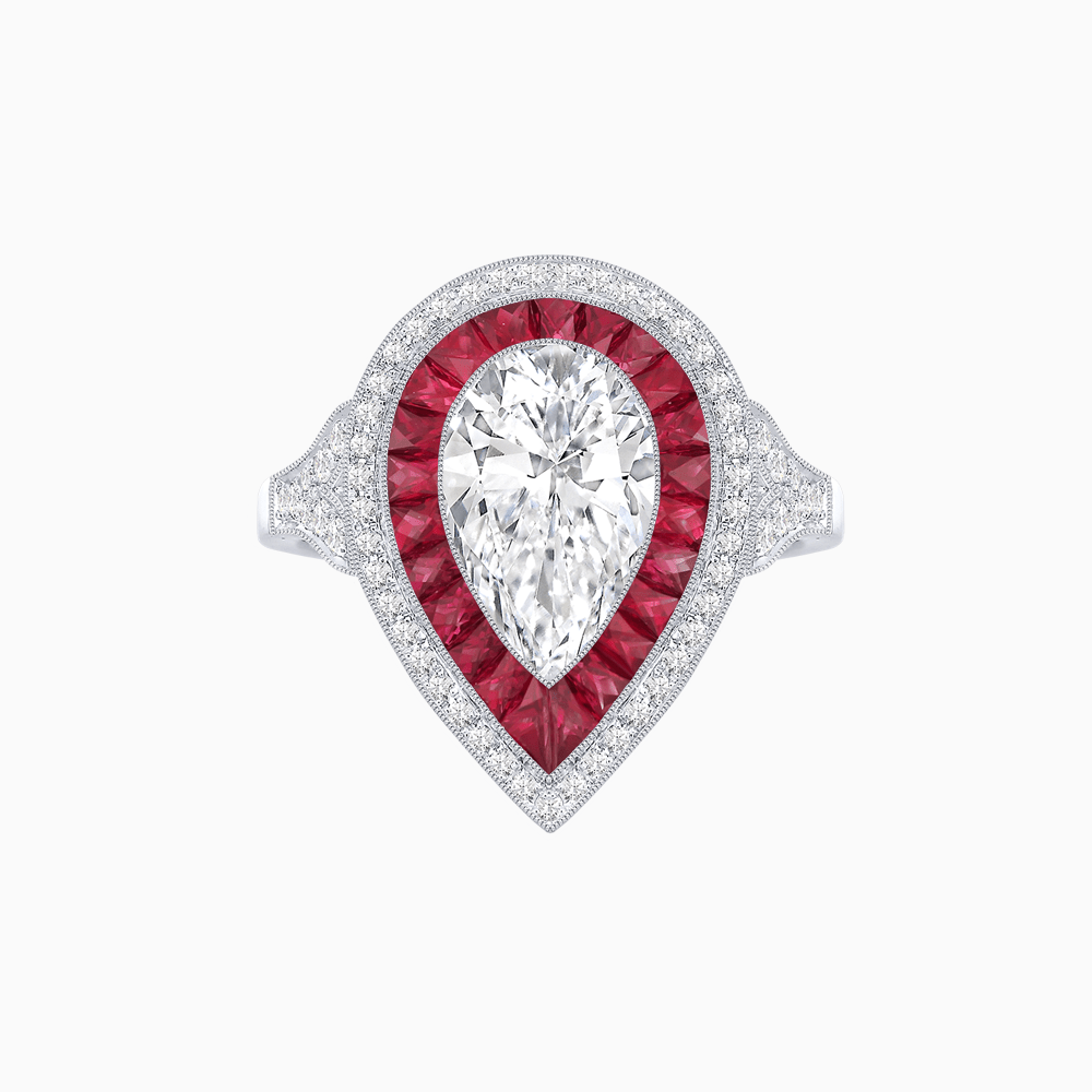 Art Deco Inspired Pear Cut Gemstone Double Halo Ring - Shahin Jewelry