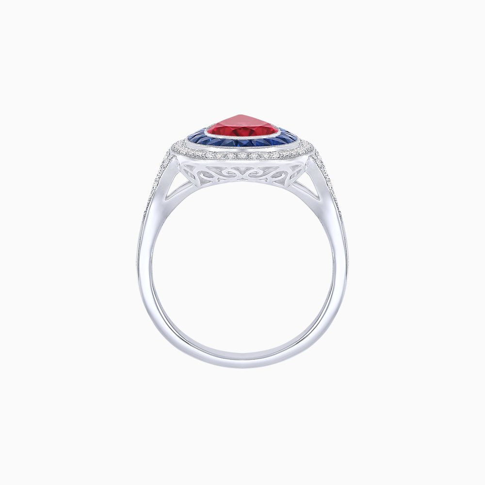 Art Deco Inspired Pear Cut Gemstone Double Halo Ring - Shahin Jewelry