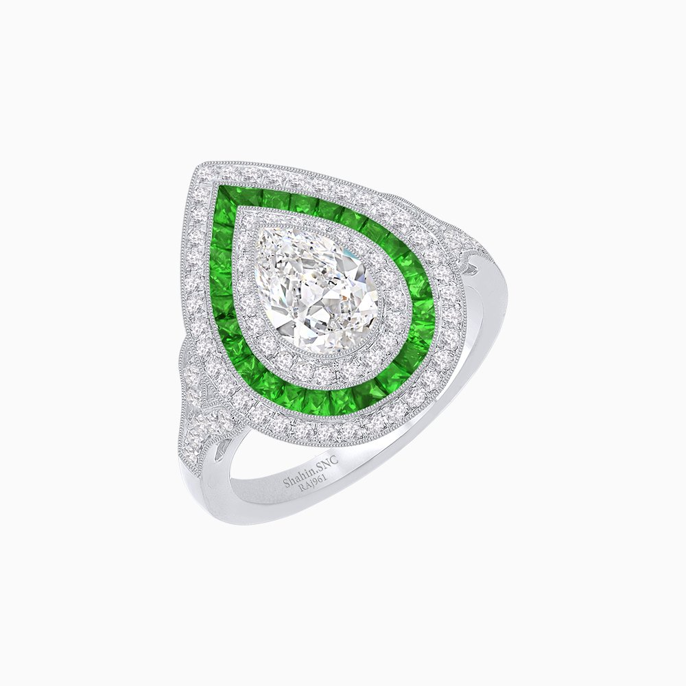 Art Deco Inspired Pear Shape Diamond Ring - Shahin Jewelry