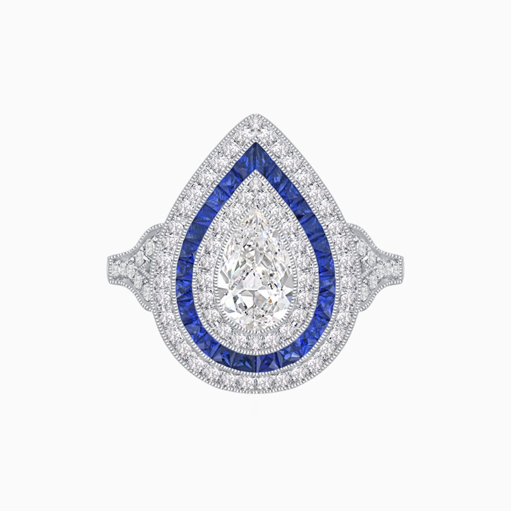Art Deco Inspired Pear Shape Diamond Ring - Shahin Jewelry