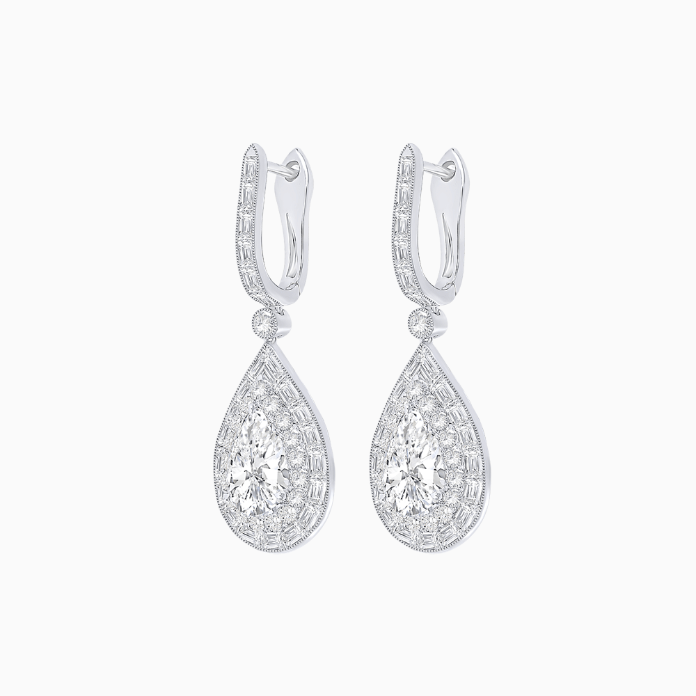 Art Deco Inspired Pear Shape Double Halo Drop Earrings - Shahin Jewelry