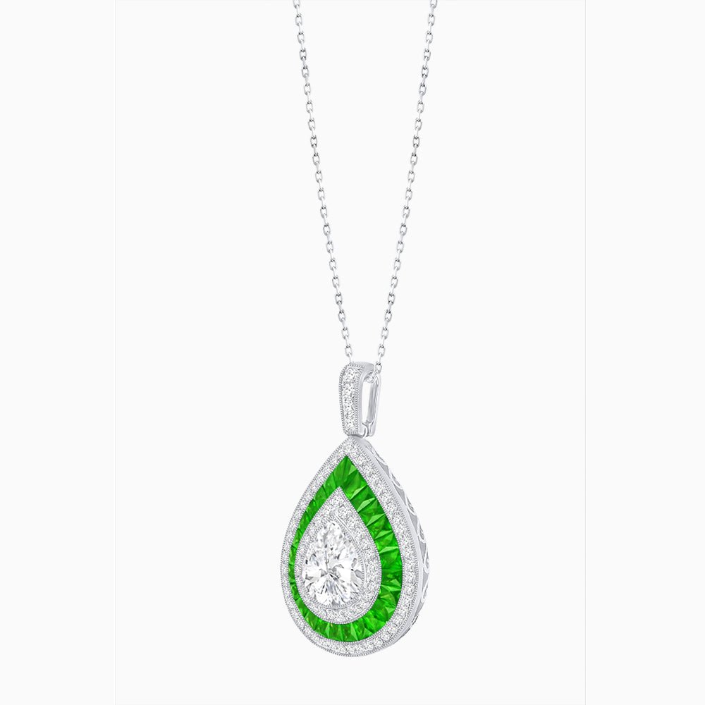 Art Deco Inspired Pear Shape French-Cut Gemstone Pendant - Shahin Jewelry