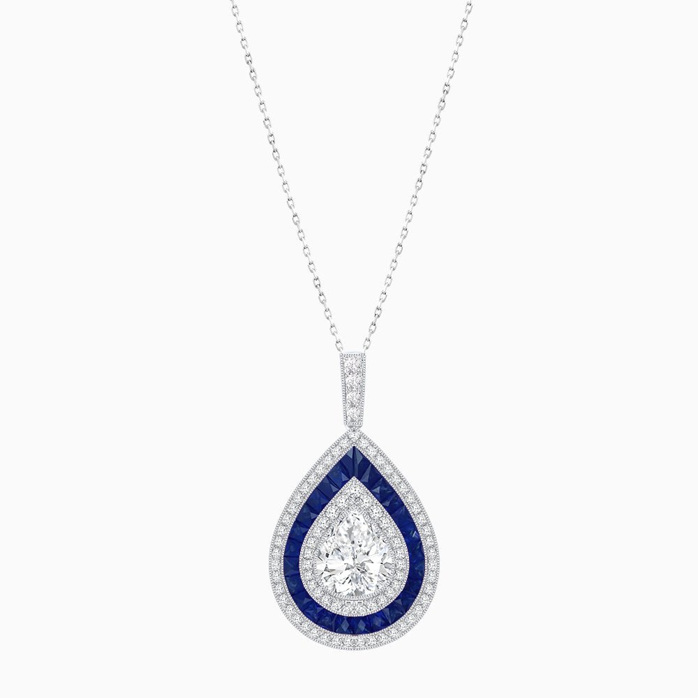 Art Deco Inspired Pear Shape French-Cut Gemstone Pendant - Shahin Jewelry