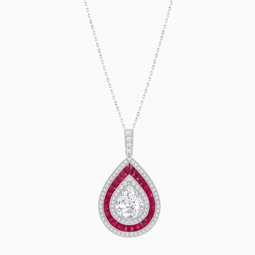 Art Deco Inspired Pear Shape French-Cut Gemstone Pendant - Shahin Jewelry