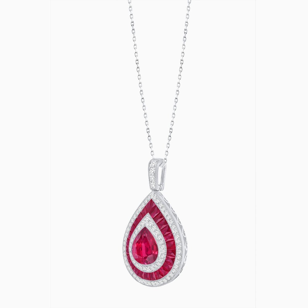 Art Deco Inspired Pear Shape French-Cut Gemstone Pendant - Shahin Jewelry