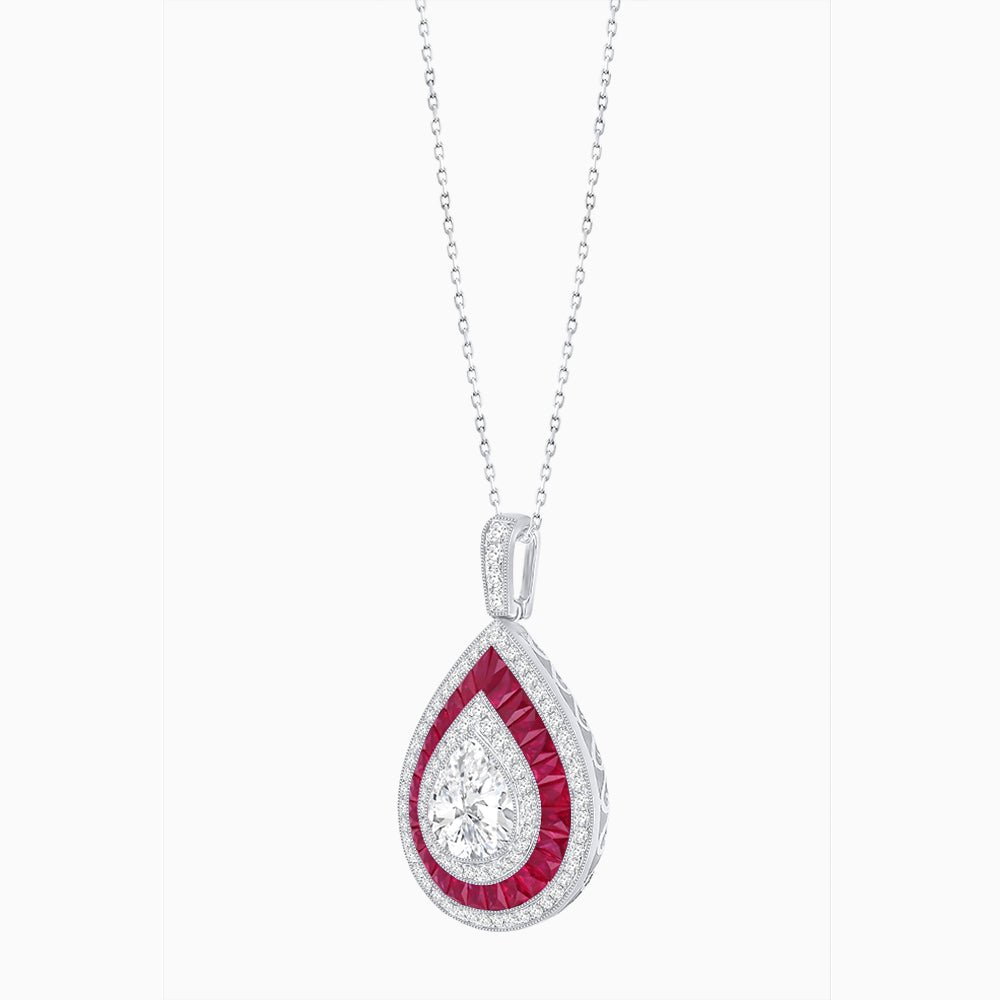 Art Deco Inspired Pear Shape French-Cut Gemstone Pendant - Shahin Jewelry