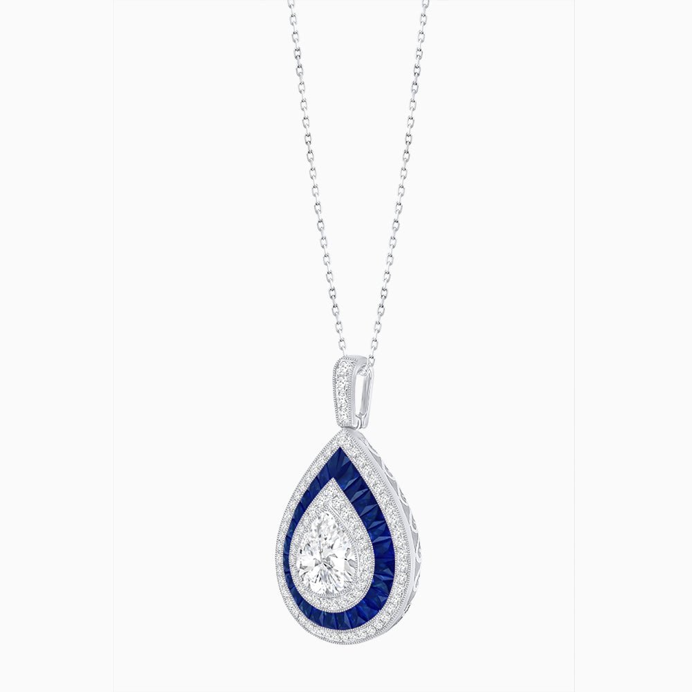 Art Deco Inspired Pear Shape French-Cut Gemstone Pendant - Shahin Jewelry