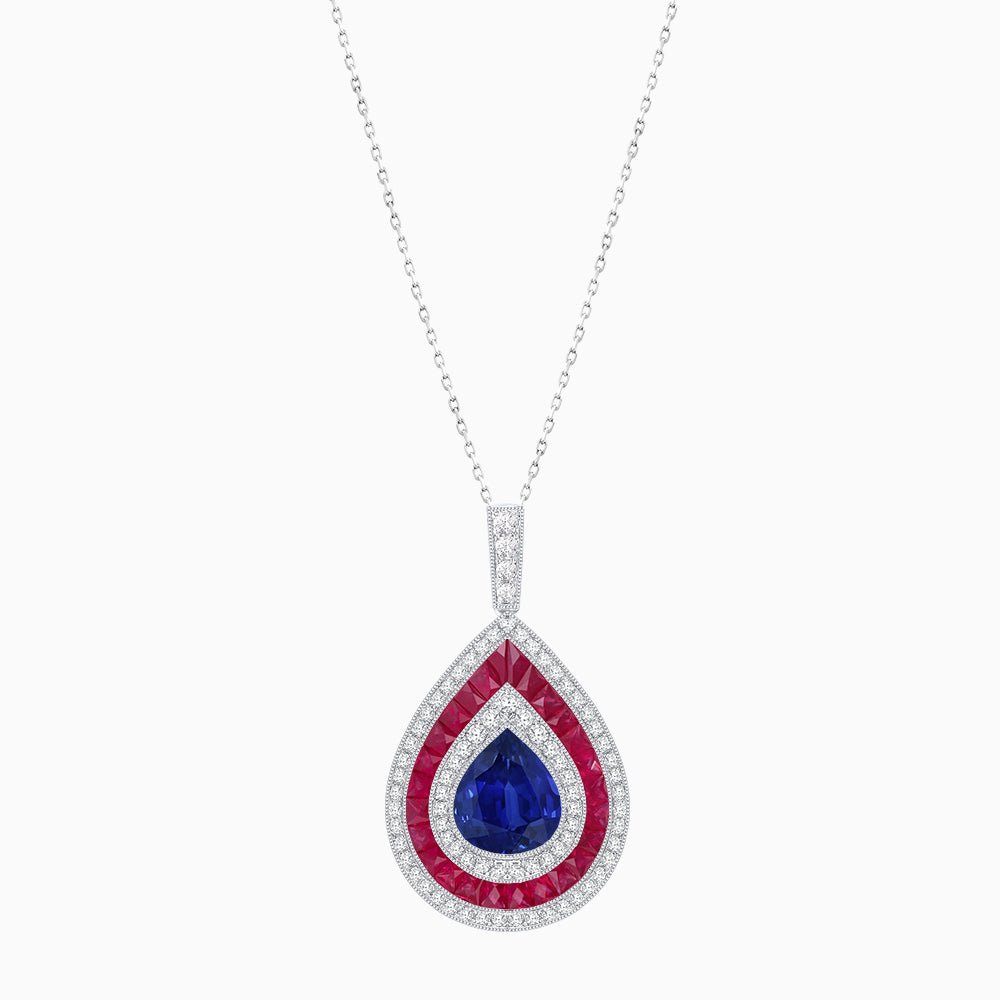 Art Deco Inspired Pear Shape French-Cut Gemstone Pendant - Shahin Jewelry