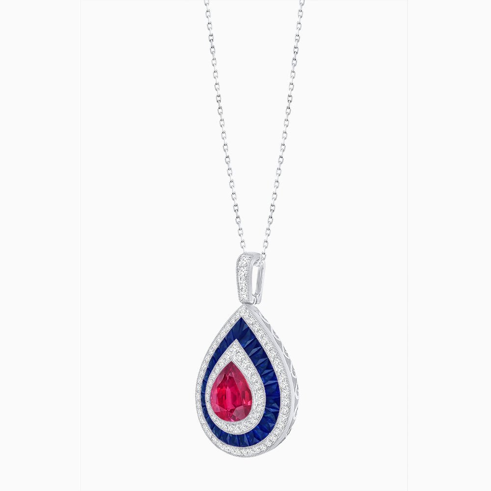 Art Deco Inspired Pear Shape French-Cut Gemstone Pendant - Shahin Jewelry