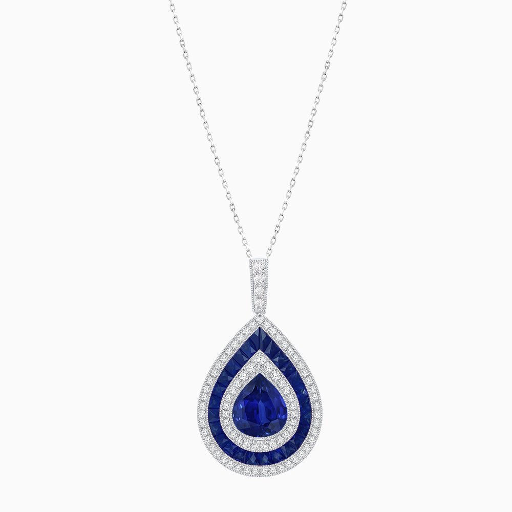 Art Deco Inspired Pear Shape French-Cut Gemstone Pendant - Shahin Jewelry
