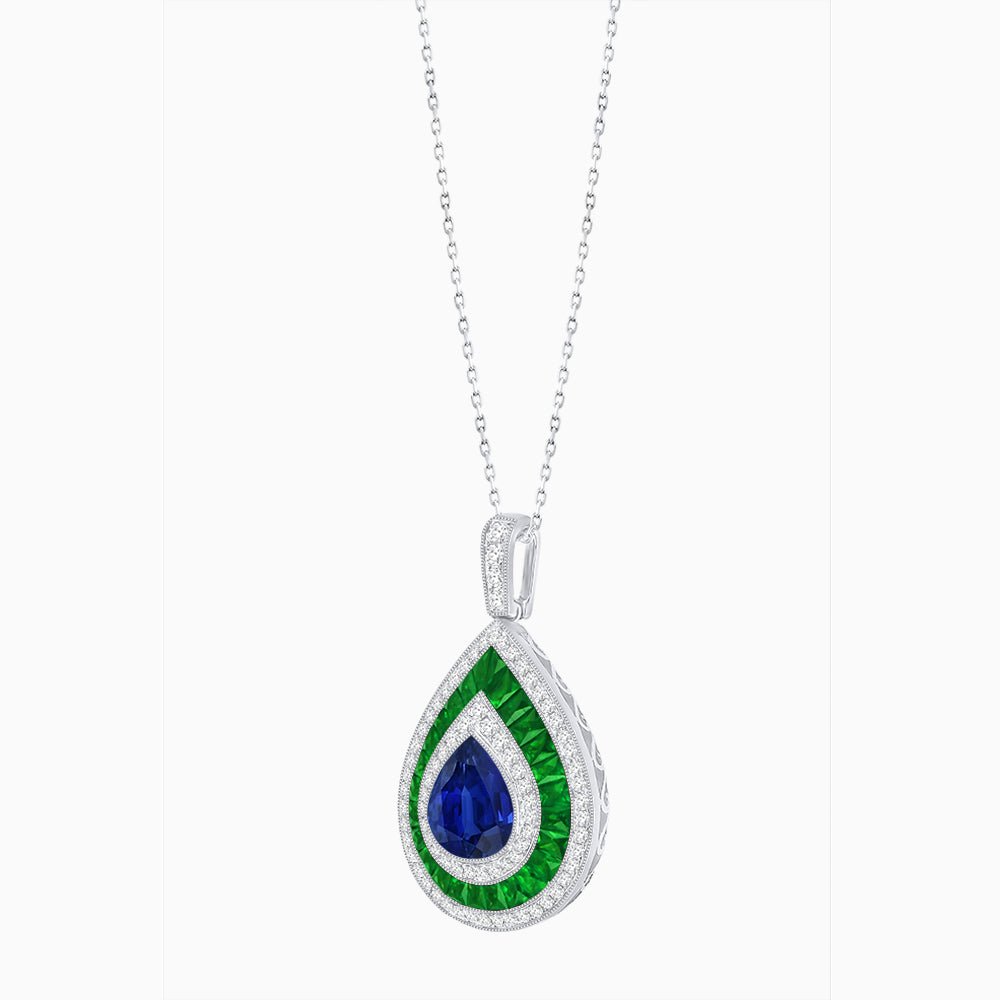 Art Deco Inspired Pear Shape French-Cut Gemstone Pendant - Shahin Jewelry