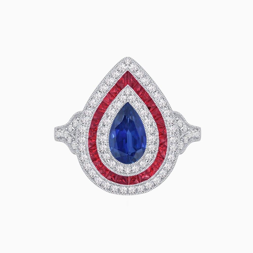 Art Deco Inspired Pear Shape Gemstone Ring - Shahin Jewelry