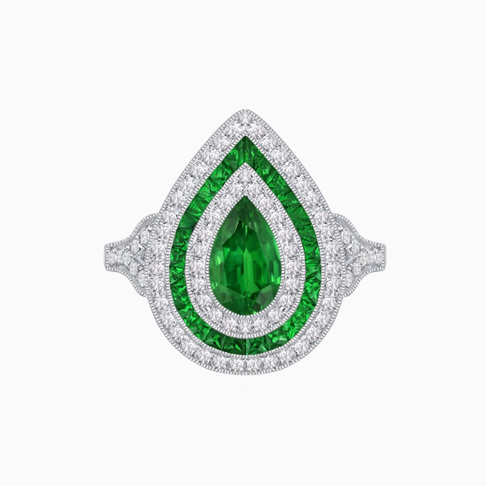 Art Deco Inspired Pear Shape Gemstone Ring - Shahin Jewelry