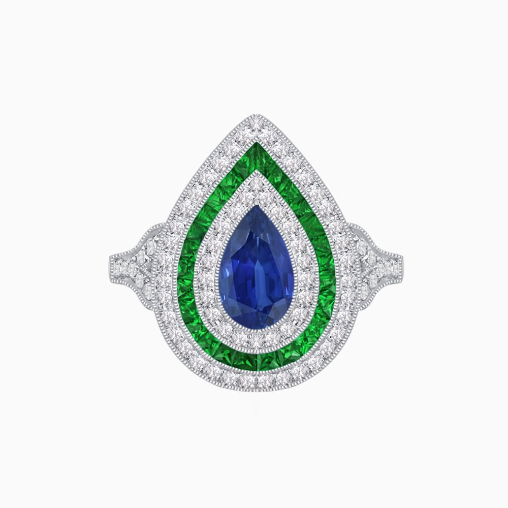 Art Deco Inspired Pear Shape Gemstone Ring - Shahin Jewelry