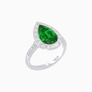 Art Deco-Inspired Pear-Shaped Engagement Ring with Baguette Halo - Shahin Jewelry