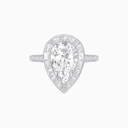Art Deco-Inspired Pear-Shaped Engagement Ring with Baguette Halo - Shahin Jewelry