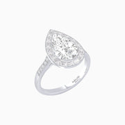 Art Deco-Inspired Pear-Shaped Engagement Ring with Baguette Halo - Shahin Jewelry