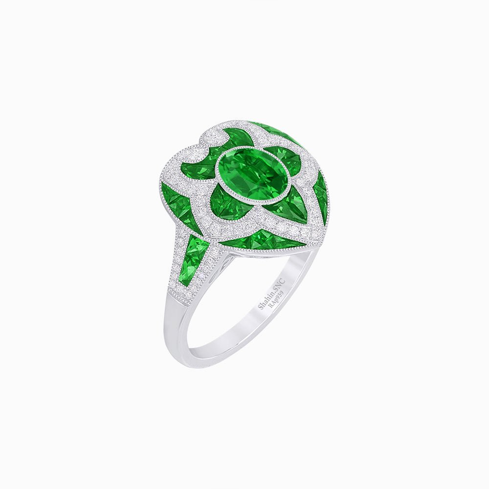Art Deco Inspired pear shaped engagement ring with diamond - Shahin Jewelry