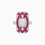 Load image into Gallery viewer, Art Deco Inspired Rectangle Cocktail Ring with Emerald Cut Diamond - Shahin Jewelry
