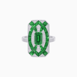 Load image into Gallery viewer, Art Deco Inspired Rectangle Cocktail Ring with Emerald Cut Gemstone - Shahin Jewelry
