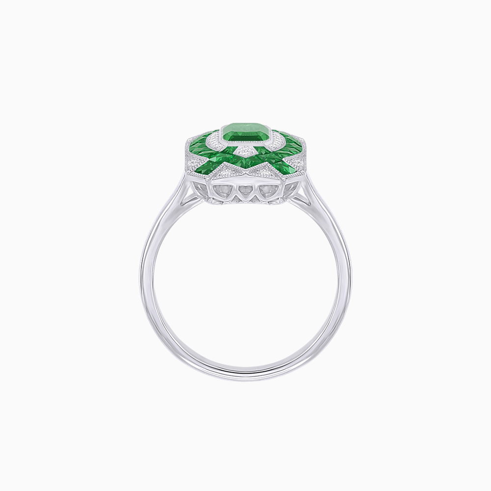 Art Deco Inspired Rectangle Cocktail Ring with Emerald Cut Gemstone - Shahin Jewelry