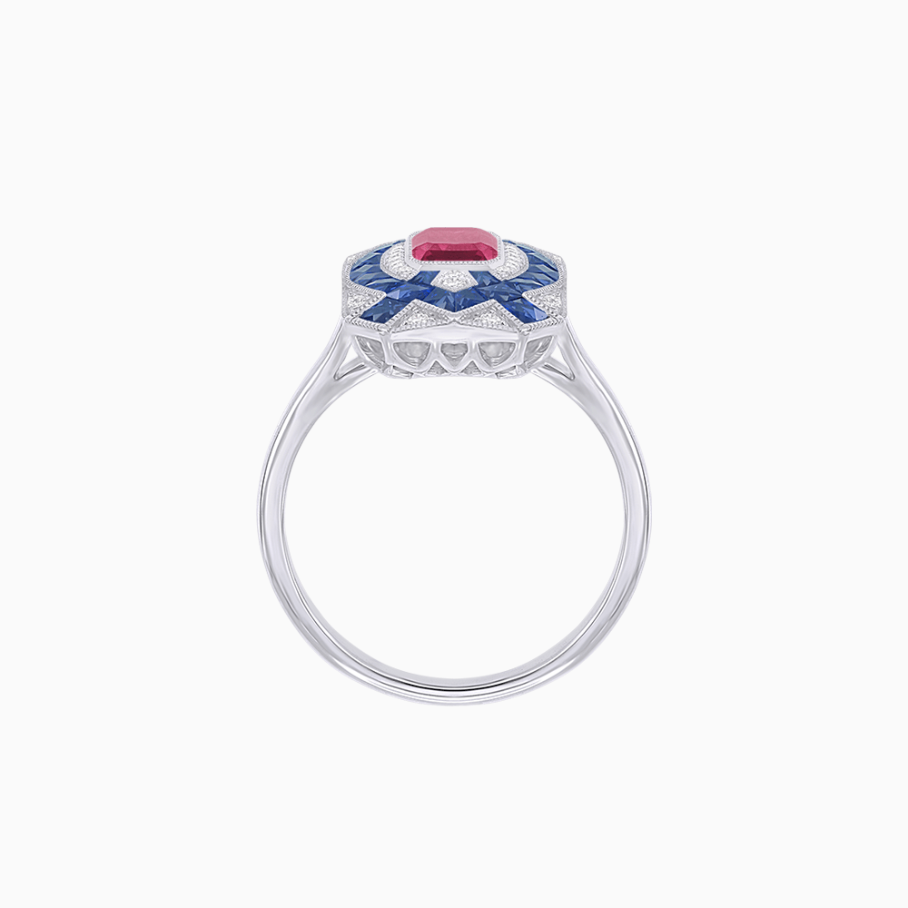 Art Deco Inspired Rectangle Cocktail Ring with Emerald Cut Gemstone - Shahin Jewelry