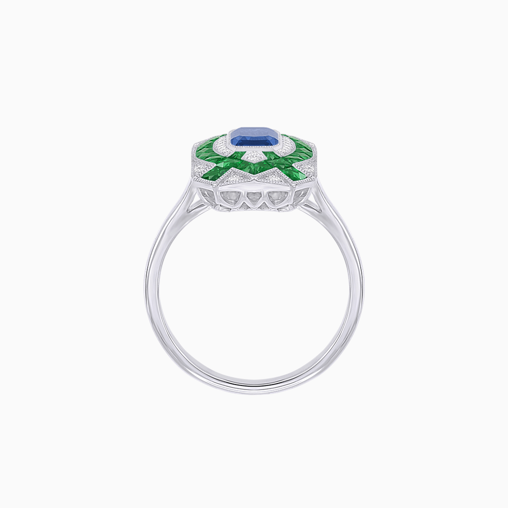 Art Deco Inspired Rectangle Cocktail Ring with Emerald Cut Gemstone - Shahin Jewelry