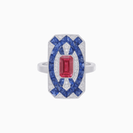 Load image into Gallery viewer, Art Deco Inspired Rectangle Cocktail Ring with Emerald Cut Gemstone - Shahin Jewelry
