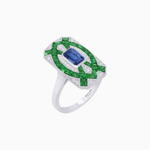 Load image into Gallery viewer, Art Deco Inspired Rectangle Cocktail Ring with Emerald Cut Gemstone - Shahin Jewelry
