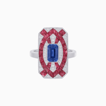 Load image into Gallery viewer, Art Deco Inspired Rectangle Cocktail Ring with Emerald Cut Gemstone - Shahin Jewelry
