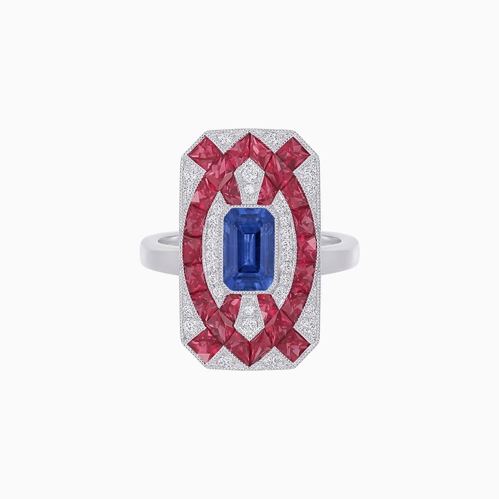 Art Deco Inspired Rectangle Cocktail Ring with Emerald Cut Gemstone - Shahin Jewelry