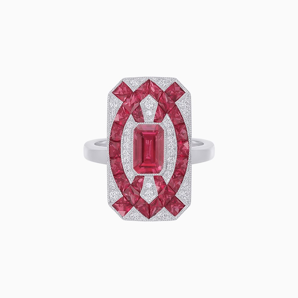 Art Deco Inspired Rectangle Cocktail Ring with Emerald Cut Gemstone - Shahin Jewelry