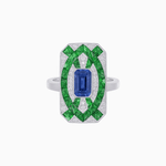 Load image into Gallery viewer, Art Deco Inspired Rectangle Cocktail Ring with Emerald Cut Gemstone - Shahin Jewelry
