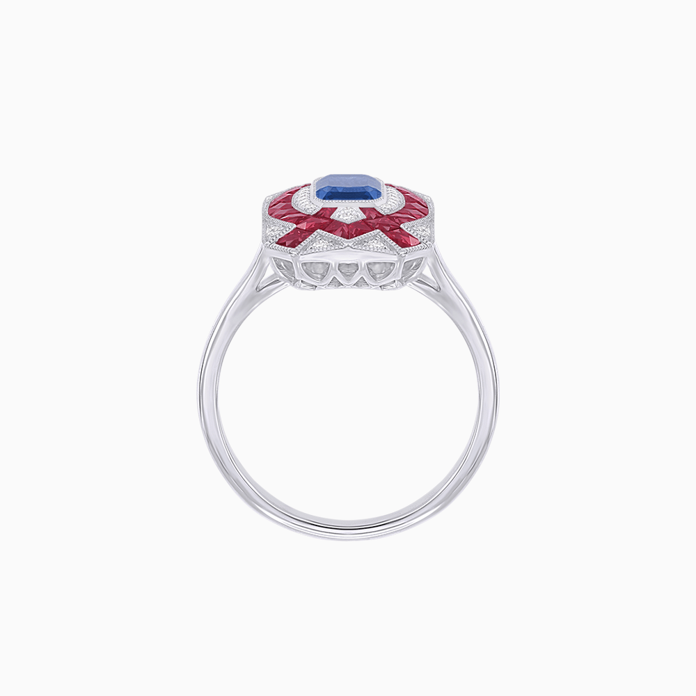 Art Deco Inspired Rectangle Cocktail Ring with Emerald Cut Gemstone - Shahin Jewelry