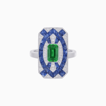 Load image into Gallery viewer, Art Deco Inspired Rectangle Cocktail Ring with Emerald Cut Gemstone - Shahin Jewelry
