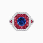 Load image into Gallery viewer, Art Deco Inspired Round Center Octagonal Calibré-Cut Halo Engagement Ring - Shahin Jewelry