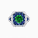 Load image into Gallery viewer, Art Deco Inspired Round Center Octagonal Calibré-Cut Halo Engagement Ring - Shahin Jewelry