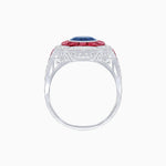 Load image into Gallery viewer, Art Deco Inspired Round Center Octagonal Calibré-Cut Halo Engagement Ring - Shahin Jewelry