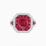 Load image into Gallery viewer, Art Deco Inspired Round Center Octagonal Calibré-Cut Halo Engagement Ring - Shahin Jewelry