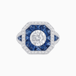 Load image into Gallery viewer, Art Deco Inspired Round Center Octagonal Calibré-Cut Halo Engagement Ring - Shahin Jewelry