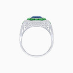 Load image into Gallery viewer, Art Deco Inspired Round Center Octagonal Calibré-Cut Halo Engagement Ring - Shahin Jewelry