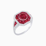 Load image into Gallery viewer, Art Deco Inspired Round Center Octagonal Calibré-Cut Halo Engagement Ring - Shahin Jewelry