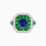Load image into Gallery viewer, Art Deco Inspired Round Center Octagonal Calibré-Cut Halo Engagement Ring - Shahin Jewelry