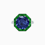 Load image into Gallery viewer, Art Deco Inspired Round Cut Cocktail Ring with Calibré Gemstone Halo - Shahin Jewelry