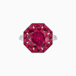 Load image into Gallery viewer, Art Deco Inspired Round Cut Cocktail Ring with Calibré Gemstone Halo - Shahin Jewelry