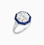 Load image into Gallery viewer, Art Deco Inspired Round Cut Cocktail Ring with Calibré Gemstone Halo - Shahin Jewelry