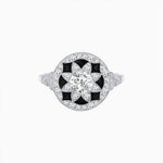 Load image into Gallery viewer, Art Deco Inspired Round Cut Halo Ring with Calibré Gemstone Accents - Shahin Jewelry