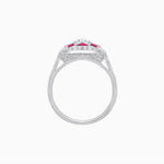Load image into Gallery viewer, Art Deco Inspired Round Cut Halo Ring with Calibré Gemstone Accents - Shahin Jewelry