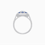 Load image into Gallery viewer, Art Deco Inspired Round Cut Halo Ring with Calibré Gemstone Accents - Shahin Jewelry