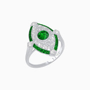 Art Deco Inspired Round Cut Navette Gemstone Cocktail Ring - Shahin Jewelry